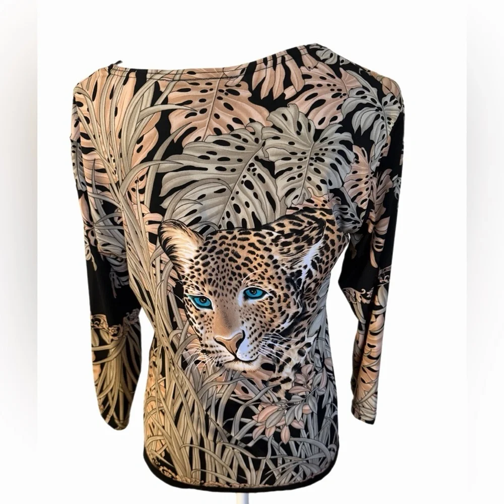 Valentina Women’s Leopard Top Size Medium Studded Blue Eyes 3/4 Sleeve - Picture 5 of 6